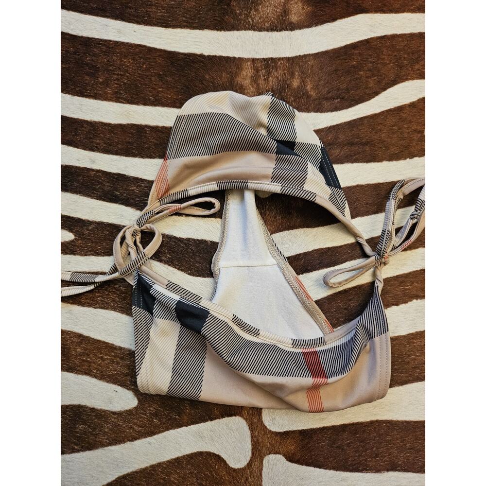 Vintage Y2K Burberry Brit Sz M Bikini Swimsuit Bottom Check Plaid Tie Side - Picture 7 of 7